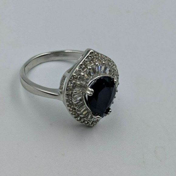 STIRLING SILVER PEAR CUT SAPPHIRE COCKTAIL RING - Picture 5 of 10